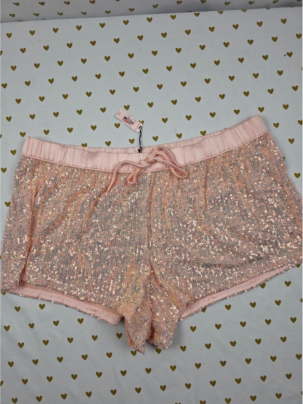 Victoria's Secret Sequin Sleep Shorts Pink Iridescent Glam Lounge L Large NWT
